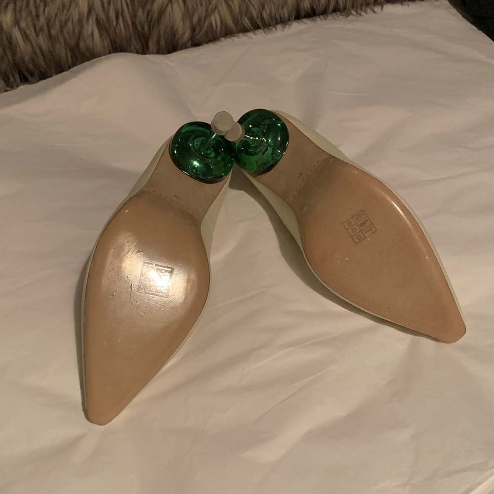 4CCCCEES OSHA MORA HI HEELS SANDAL IN IVORY Heels with Unique Green Accent - Picture 6 of 11